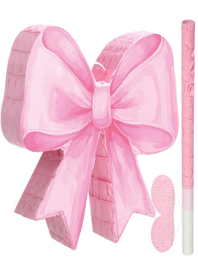 Threan Bow Piñata Bow Party Piñata with Bat Stick Blindfold Mask Conquette Birthday Centerpieces Decorations for Bridal Shower Wedding Anniversary Engagement Supplies(Pink) - Image 1